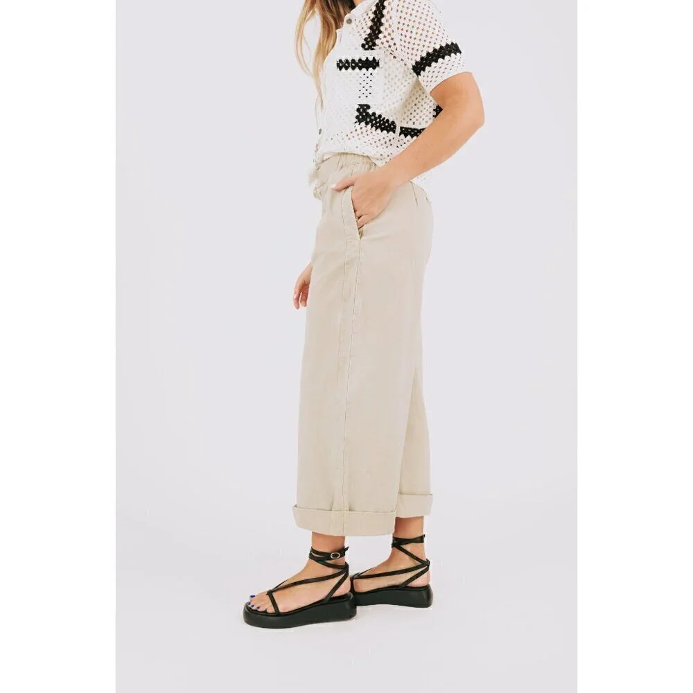 FREE PEOPLE After Love Roll Cuff Wide Leg Pants in Sandshell Size Medium - Picture 13 of 13